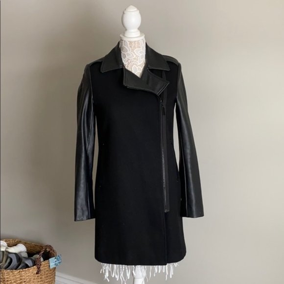 Vince Camuto Black Jacket Leather Sleeves - Picture 1 of 3
